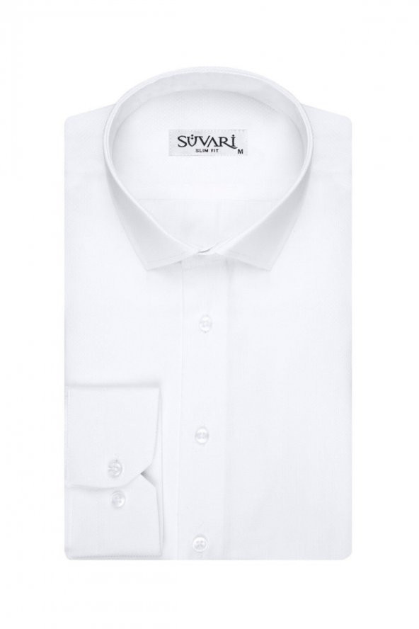 Armür Desenli Slim Fit Beyaz Erkek Gömlek ürün görseli 1