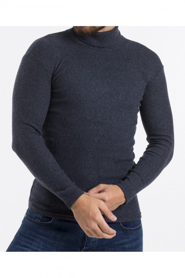 Boğazlı Slim Fit Triko Kazak - Resim 2