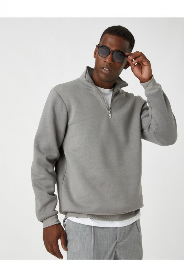 Fermuarlı Sweatshirt Dik Yaka ürün görseli 1