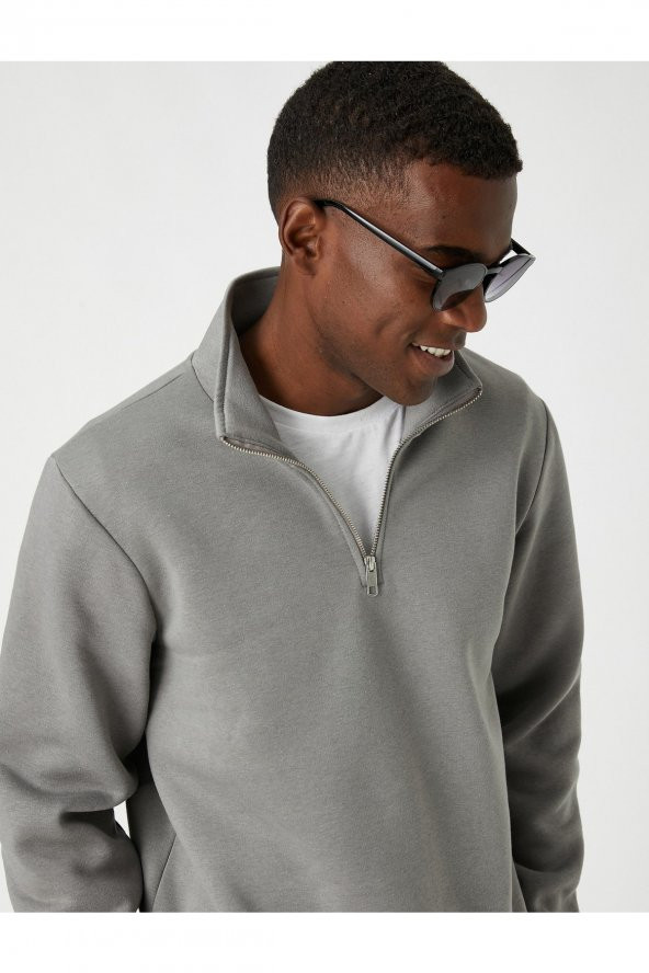 Fermuarlı Sweatshirt Dik Yaka - Resim 2
