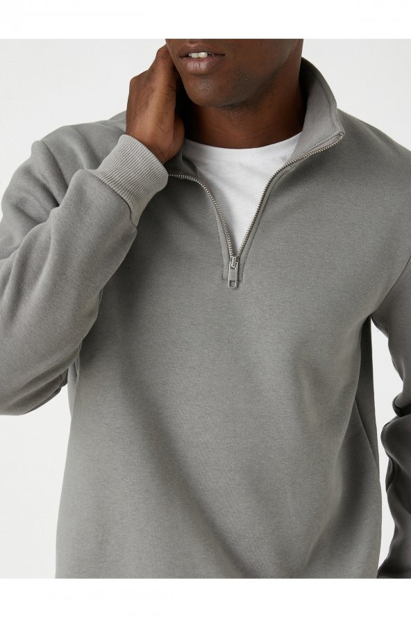 Fermuarlı Sweatshirt Dik Yaka - Resim 5