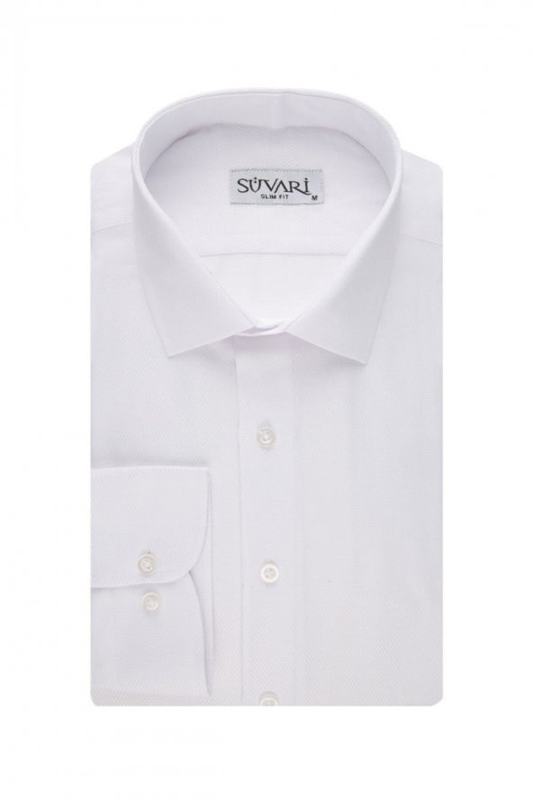 Slim Fit Armür Desenli Beyaz Erkek Gömlek ürün görseli 1