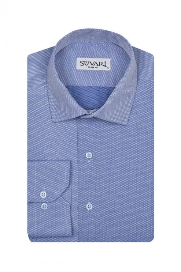 Slim Fit Armür Desenli Erkek Gömlek ürün görseli 1