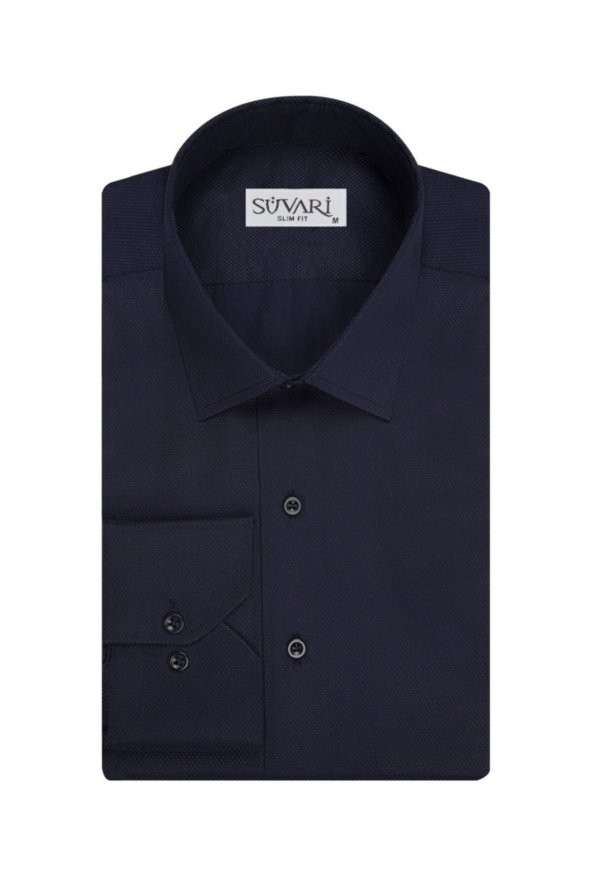 Slim Fit Armür Desenli Erkek Gömlek ürün görseli 1