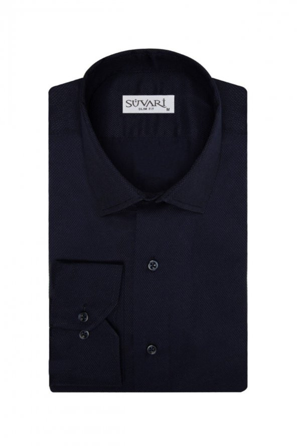 Slim Fit Armür Desenli Erkek Gömlek ürün görseli 1