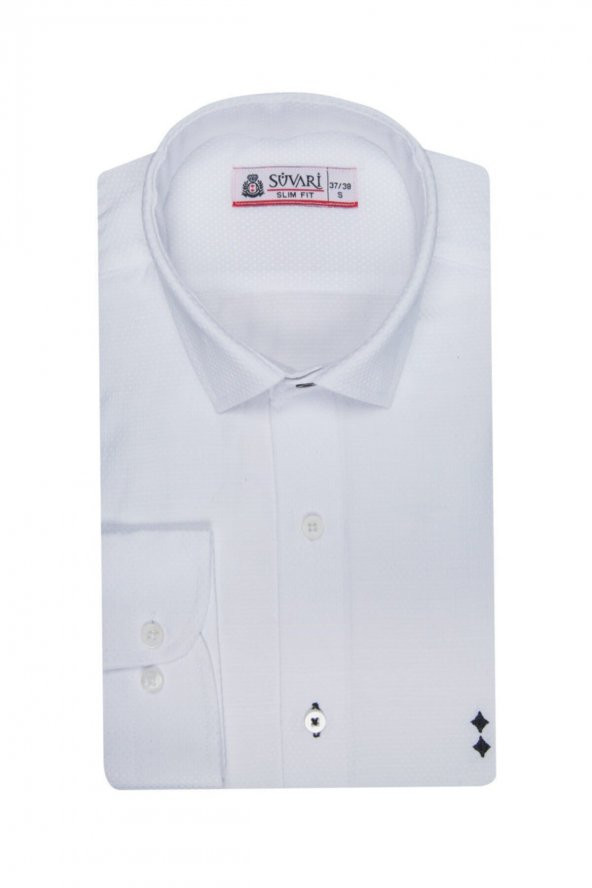 Slim Fit Armür Desenli Erkek Gömlek ürün görseli 1