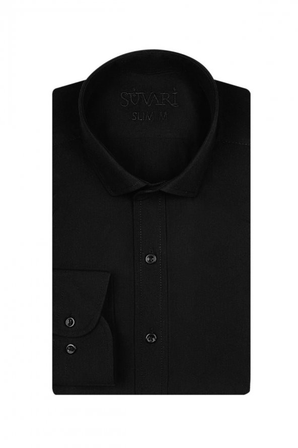 Slim Fit Siyah Erkek Gömlek ürün görseli 1