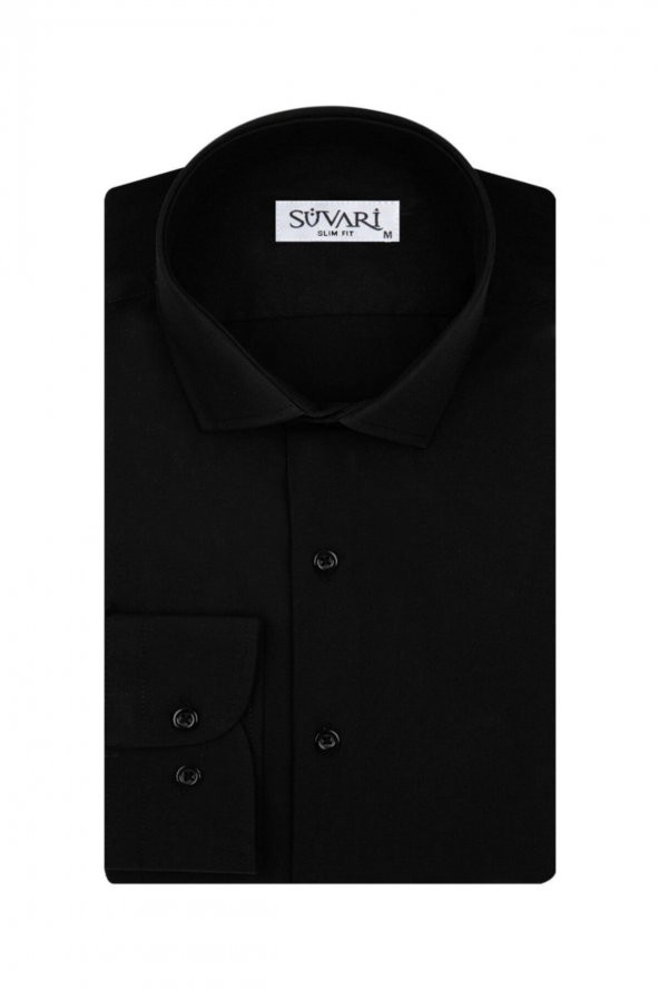 Slim Fit Siyah Erkek Gömlek ürün görseli 1