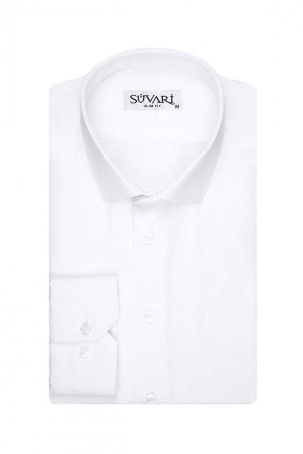 Armür Desenli Slim Fit Beyaz Erkek Gömlek ürün görseli 1