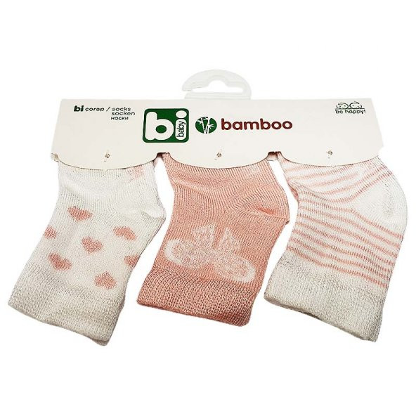 Bibaby Bambu Bebek Çorabı 3 lü 0-6 Ay - Beyaz Kelebek - Pembe ürün görseli 1