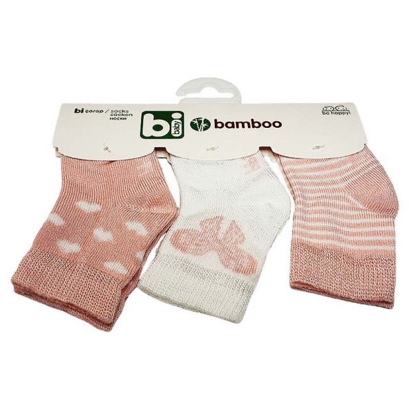 Bibaby Bambu Bebek Çorabı 3 lü 0-6 Ay - Pembe Kelebek - Beyaz ürün görseli 1