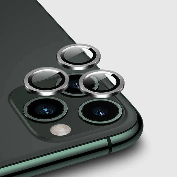 Apple iPhone 11 Metal Çerçeveli Kamera Koruma Lensi Gümüş ürün görseli 1