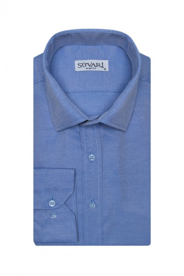 Slim Fit Armür Desenli Erkek Gömlek ürün görseli 1