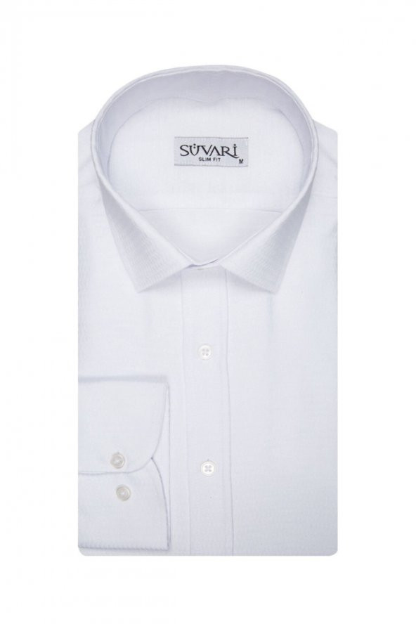 Slim Fit Armür Desenli Erkek Gömlek ürün görseli 1