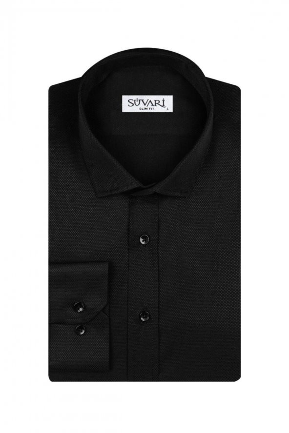 Slim Fit Armür Desenli Erkek Gömlek ürün görseli 1