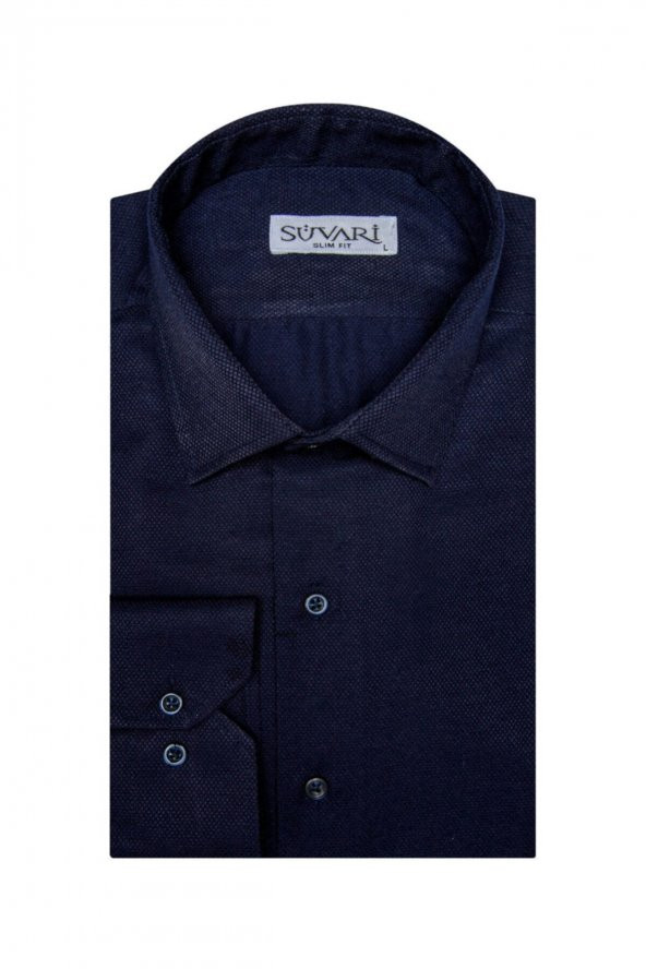 Slim Fit Armür Desenli Erkek Gömlek ürün görseli 1