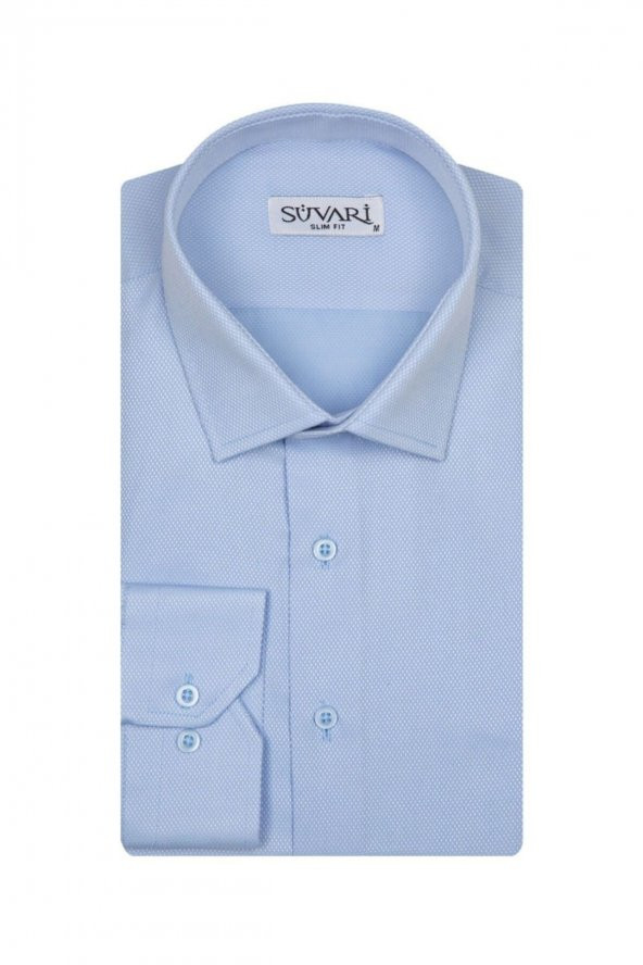 Slim Fit Armür Desenli Erkek Gömlek ürün görseli 1