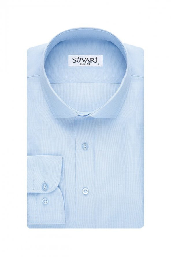 Slim Fit Filafil Soluk Mavi Erkek Gömlek ürün görseli 1