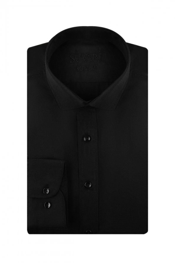 Slim Fit Siyah Erkek Gömlek ürün görseli 1