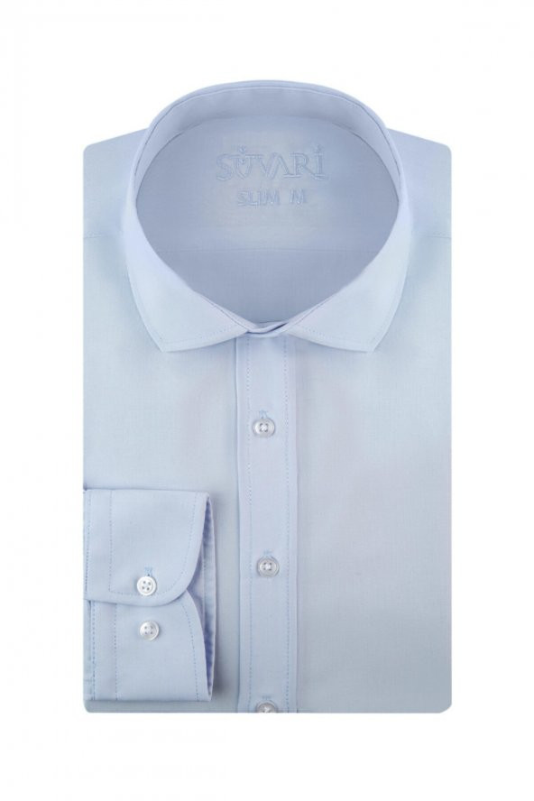 Slim Fit Soluk Mavi Erkek Gömlek ürün görseli 1
