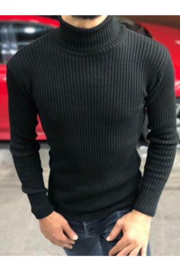 Boğazlı Slim Fit Triko Kazak - Resim 4