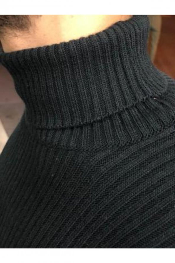 Boğazlı Slim Fit Triko Kazak - Resim 5