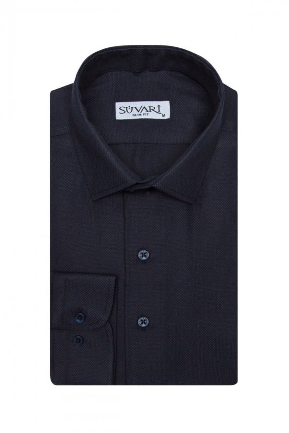 Slim Fit Armür Desenli Erkek Gömlek ürün görseli 1