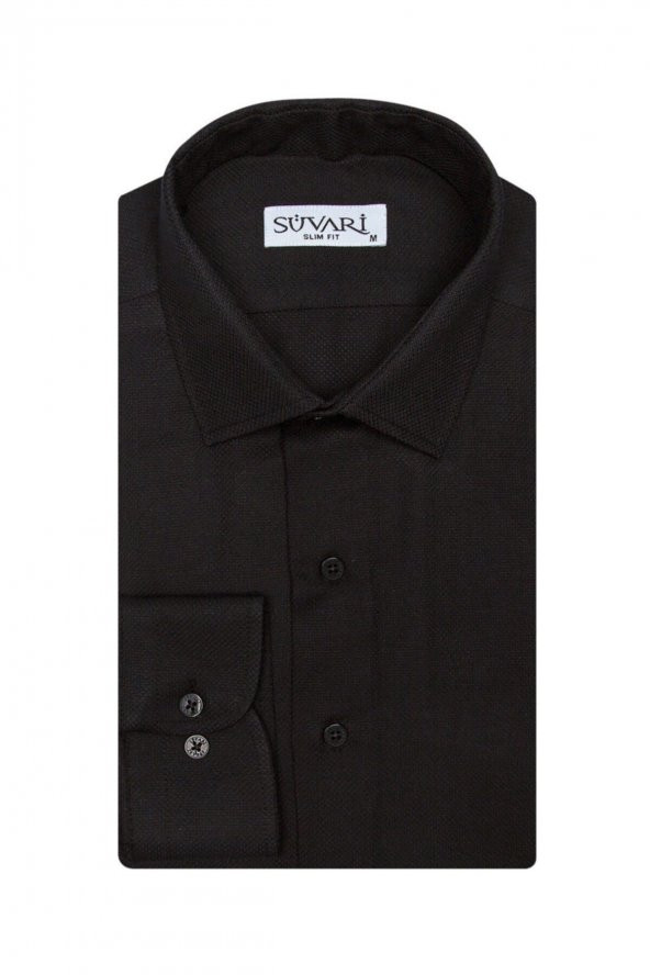 Slim Fit Armür Desenli Erkek Gömlek - Resim 3