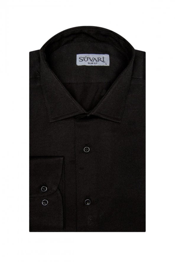 Slim Fit Armür Desenli Erkek Gömlek ürün görseli 1