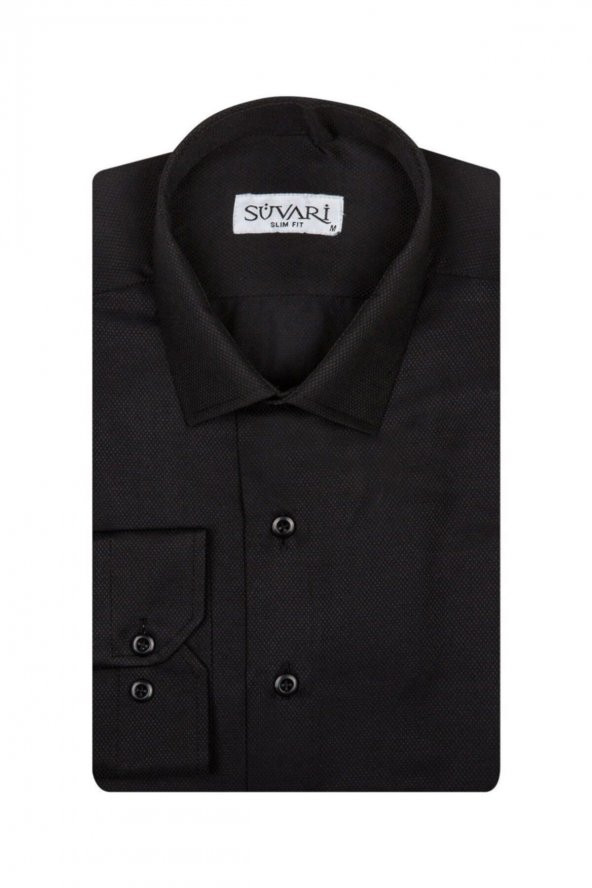 Slim Fit Armür Desenli Erkek Gömlek ürün görseli 1