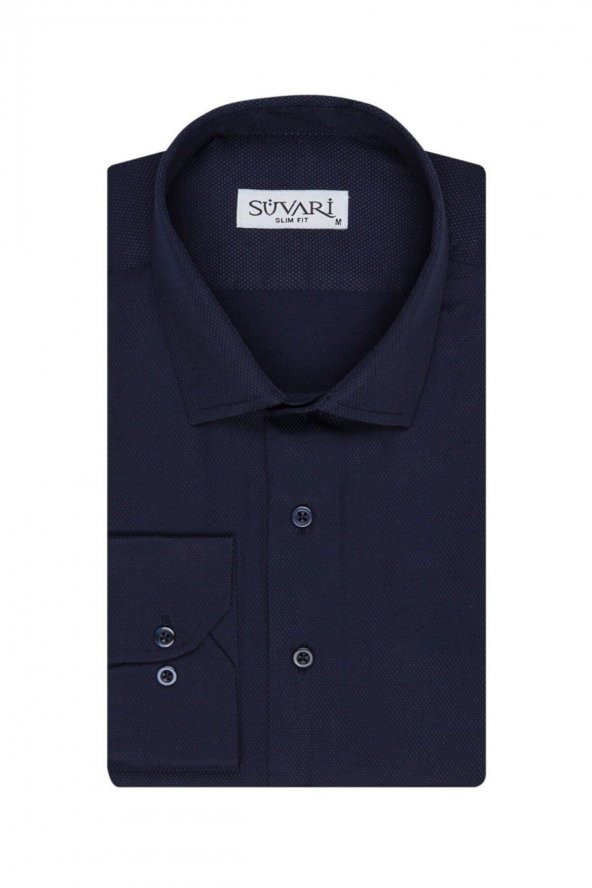 Slim Fit Armür Desenli Erkek Gömlek - Resim 3