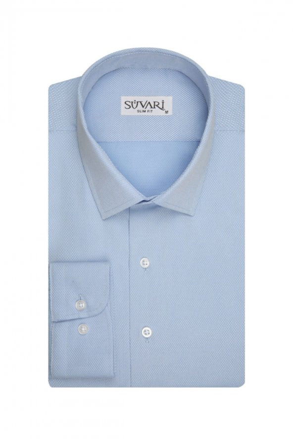 Slim Fit Armür Desenli Erkek Gömlek ürün görseli 1