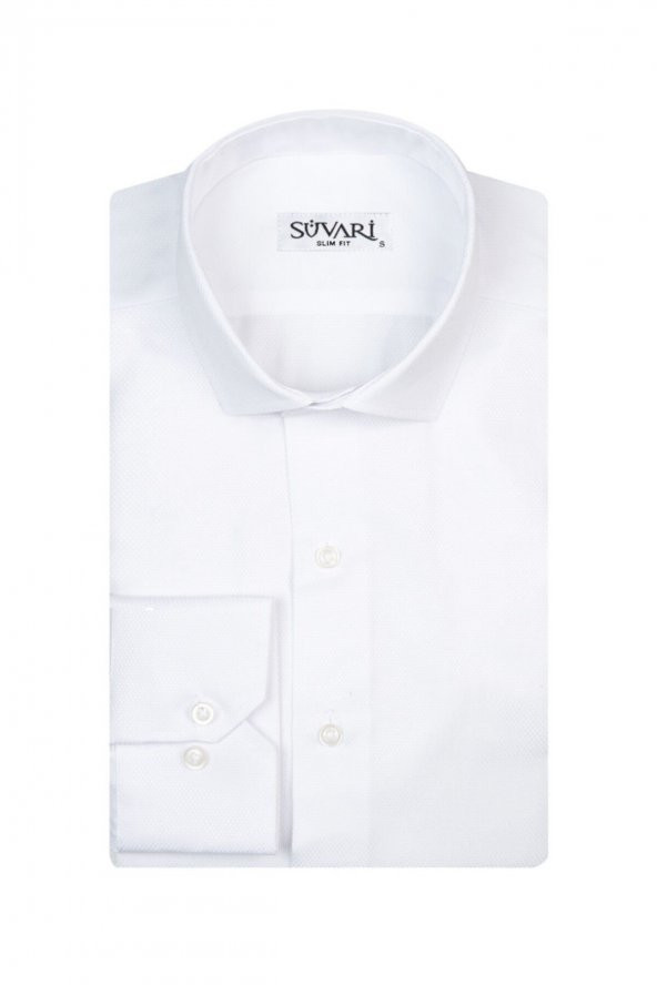 Slim Fit Armür Desenli Beyaz Erkek Gömlek ürün görseli 1