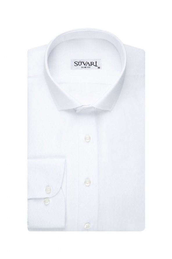 Slim Fit Armür Desenli Beyaz Erkek Gömlek ürün görseli 1