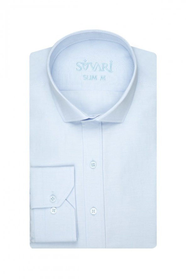 Slim Fit Düz Buz Mavi Erkek Gömlek ürün görseli 1