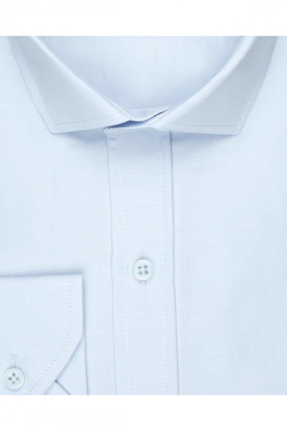 Slim Fit Düz Buz Mavi Erkek Gömlek - Resim 2