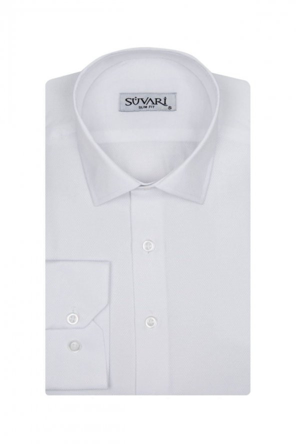 Slim Fit Armür Desenli Beyaz Erkek Gömlek ürün görseli 1