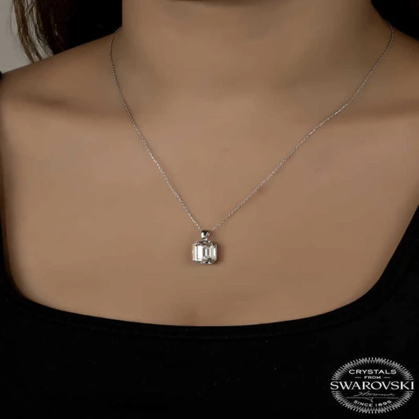Swarovski Crystal Taşlı Baget Gümüş Kadın Kolye ürün görseli 1