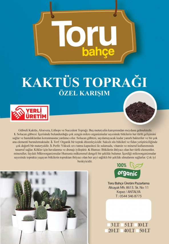Torubahçe KAKTÜS TOPRAĞI ÖZEL KARIŞIM 40 lt ürün görseli 1