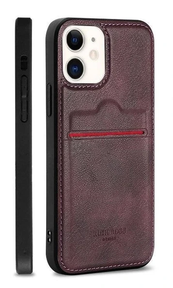 Apple iPhone 11 Kartlıklı Rich Boss Lüx Deri Kılıf Koyu Kırmızı ürün görseli 1