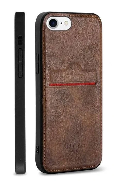 Apple iPhone 8 Kartlıklı Rich Boss Lüx Deri Kılıf Koyu Kahverengi ürün görseli 1