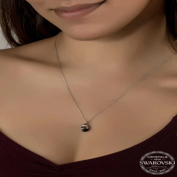 Swarovski Crystal Taşlı Oval Gümüş Kadın Kolye ürün görseli 1