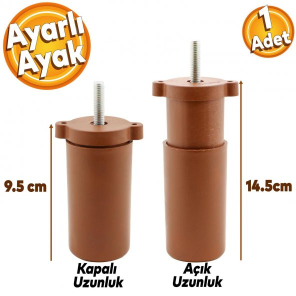 Gizli Mobilya Kanepe Sehpa Koltuk Orta Destek Ayağı Ayarlanabilir 9.5 cm Kahverengi Baza Ayak ürün görseli 1