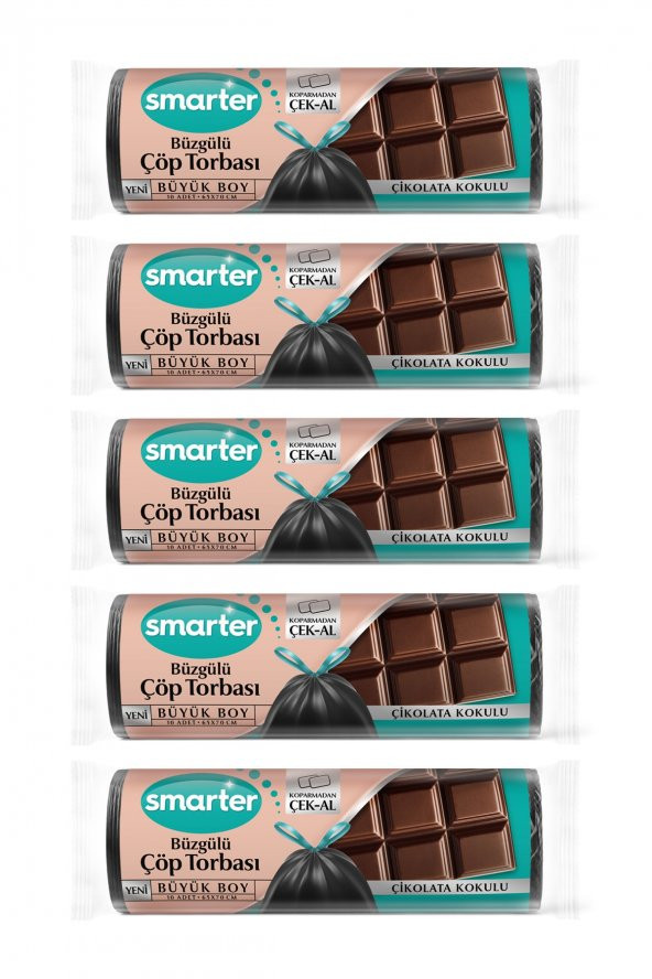 SMARTER 5 Lİ ÇİKOLATA KOKULU BÜZGÜLÜ BÜYÜK BOY ÇÖP TORBASI ( ÇÖP POŞETİ ) ürün görseli 1