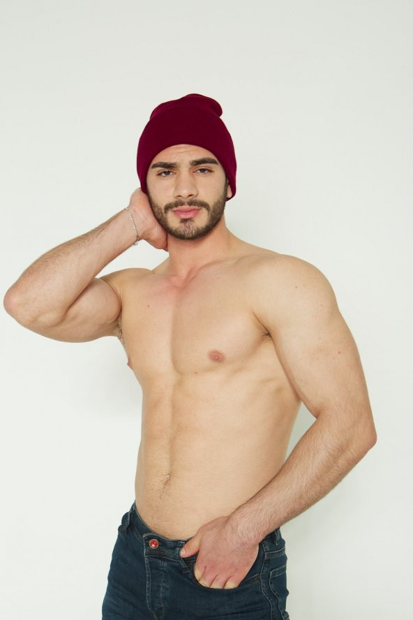 Unisex Bordo Katlamalı Bere - Resim 2