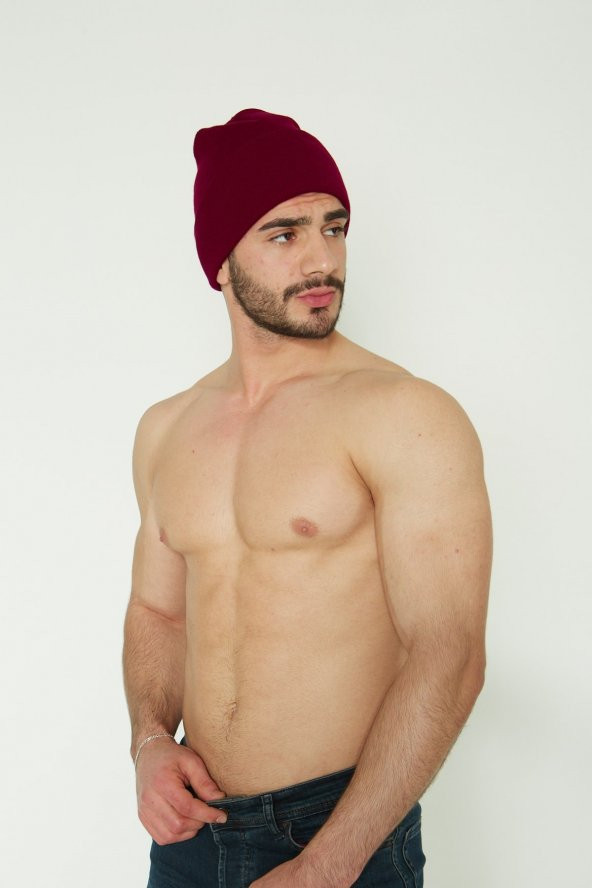 Unisex Bordo Katlamalı Bere - Resim 4