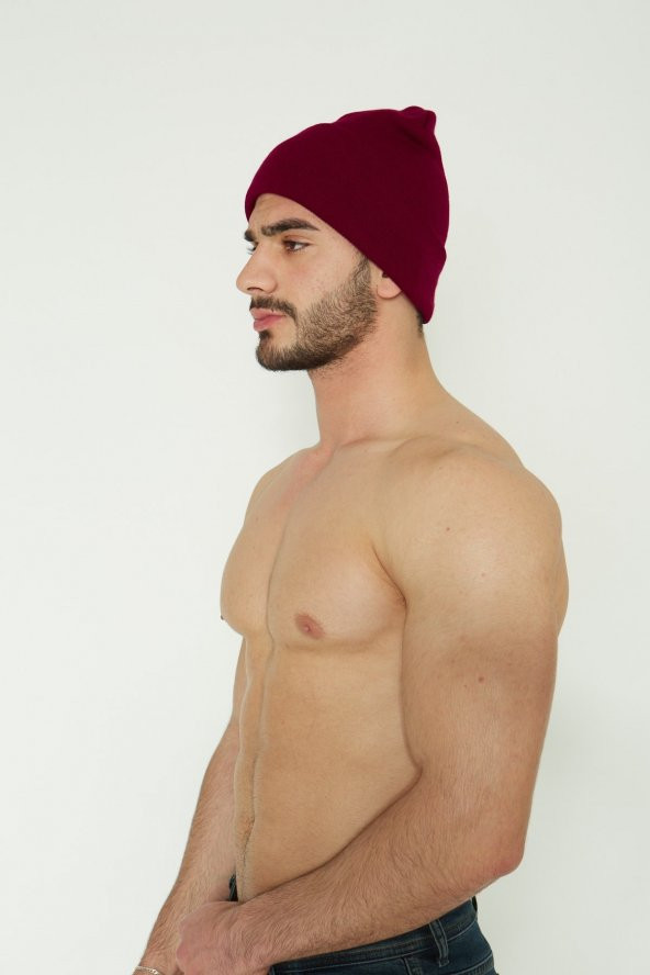 Unisex Bordo Katlamalı Bere - Resim 5