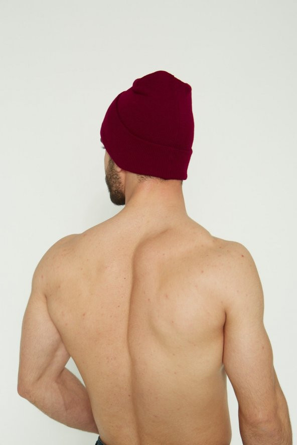 Unisex Bordo Katlamalı Bere - Resim 6