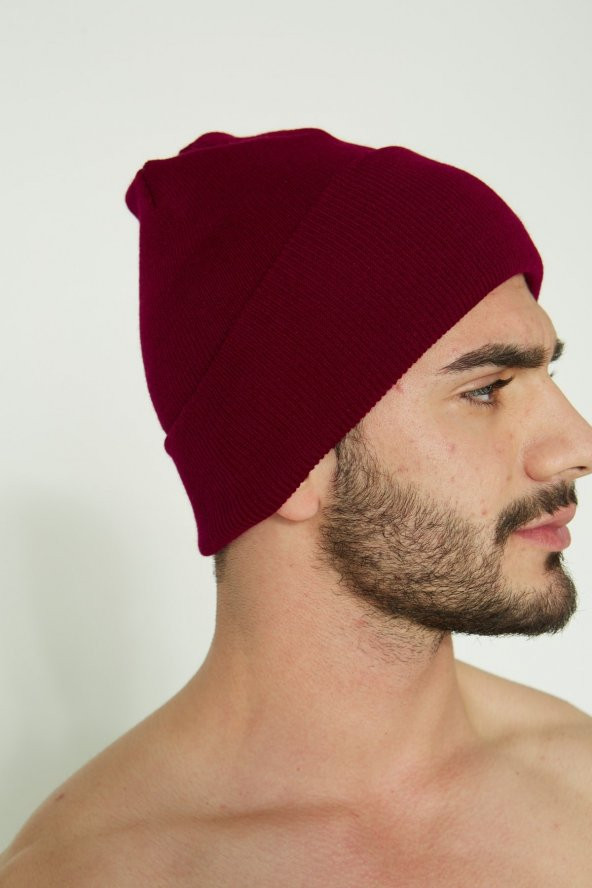 Unisex Bordo Katlamalı Bere - Resim 8