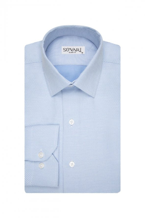 Slim Fit Armür Desenli Erkek Gömlek ürün görseli 1